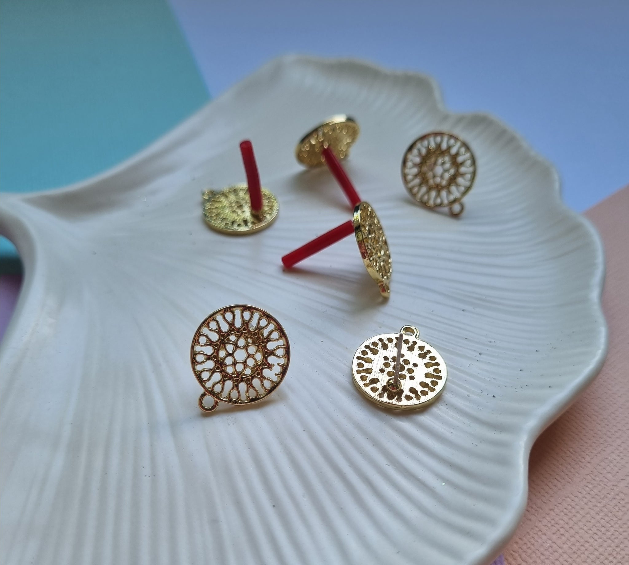 6pcs/lot Gold Earring connector, Zinc Alloy earring post, Round Earring base, Pendant Connector, DIY drop Earrings, Jewellery Findings