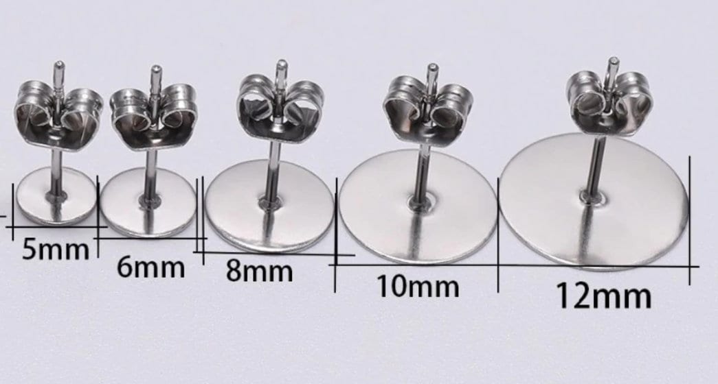 50pcs (25prs) 3mm-12mm Stainless Steel Blank Post Earring Studs 12mm Base Pins With Earring Plug Findings Ear Back For DIY Jewellery Making