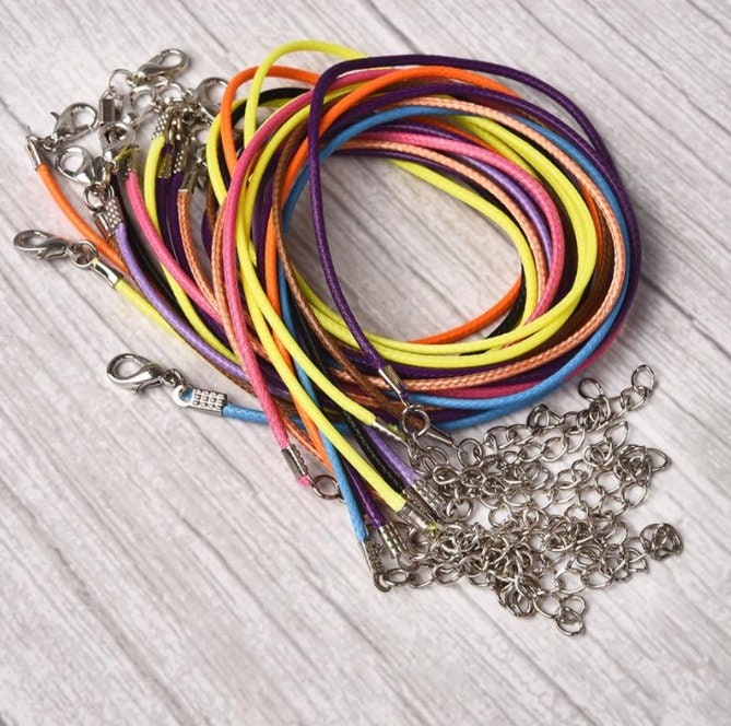 20pcs 45mm Braided Adjustable Multicolor Leather Rope Wax Cord DIY Handmade Necklace Pendant Lobster Clasp String Cord Jewellery Chains