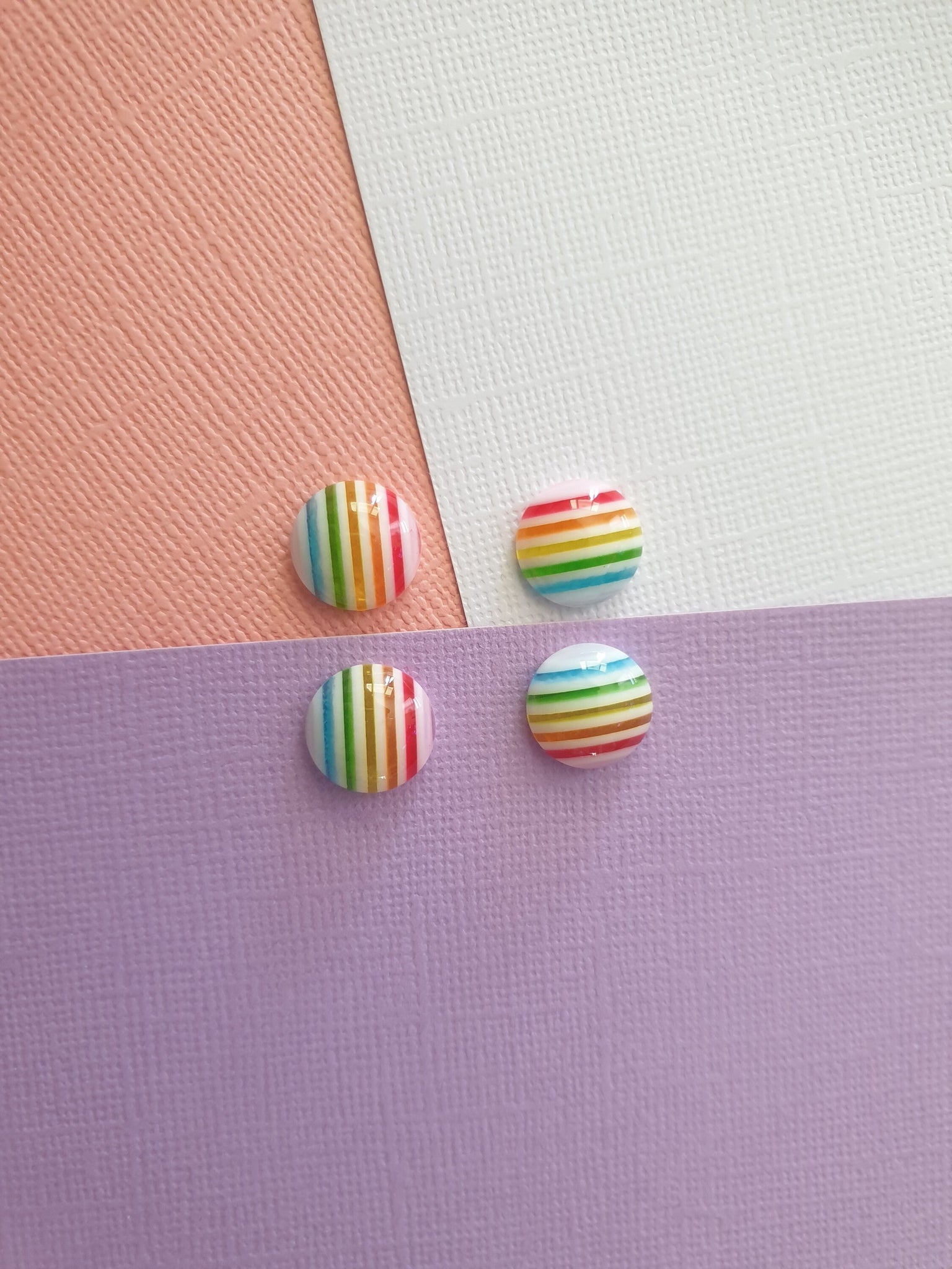 10pcs 12mm Light Rainbow Colors stripe Style Flat back Resin Cabochons Fit 12mm Base Cabochons, jewellery supplies and findings australia