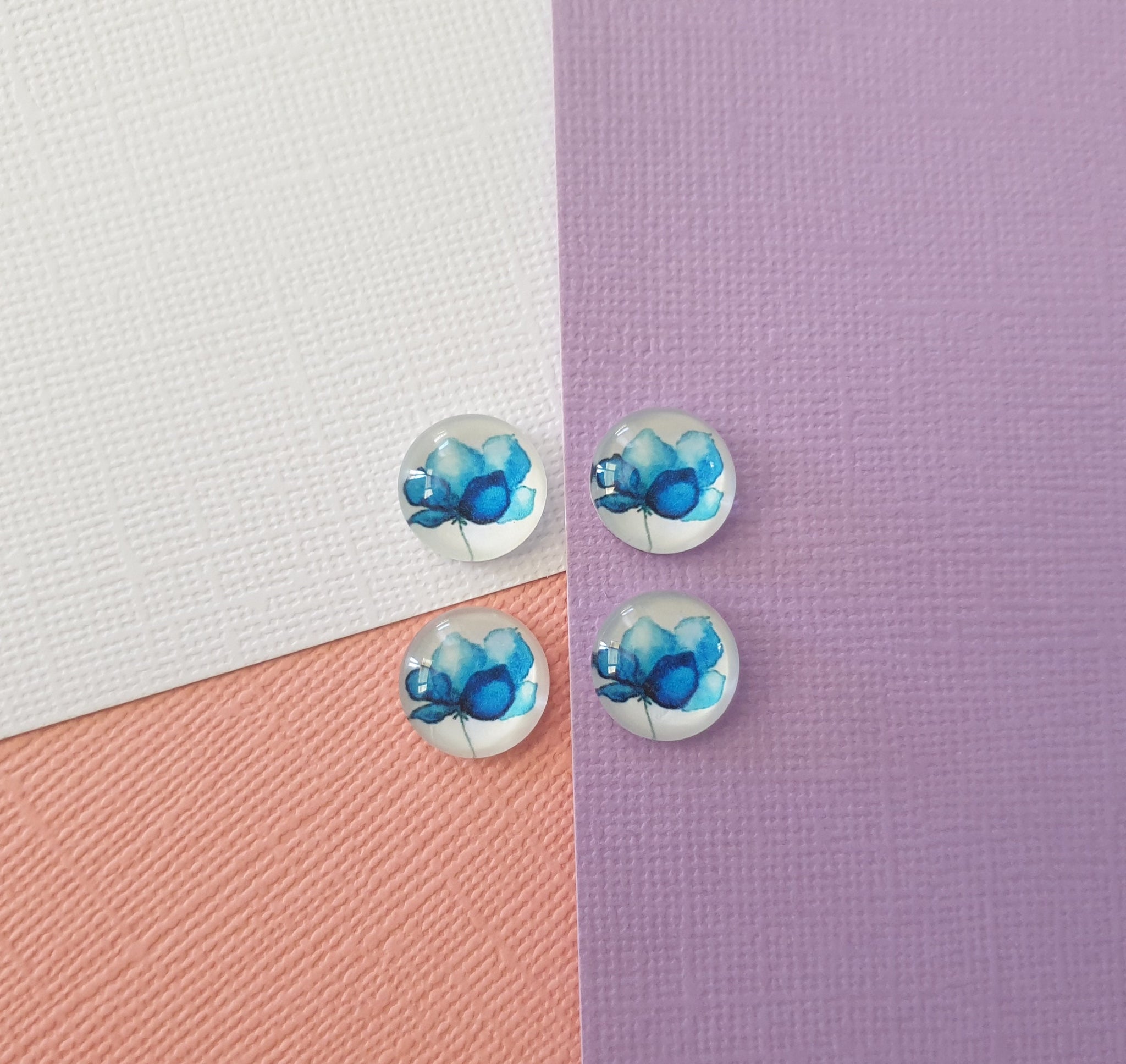 10pcs (5prs) 12mm Gorgeous blue watercolour flower Handmade Glass Cabochons Pattern Jewellery Accessories Supplies australia wholesale