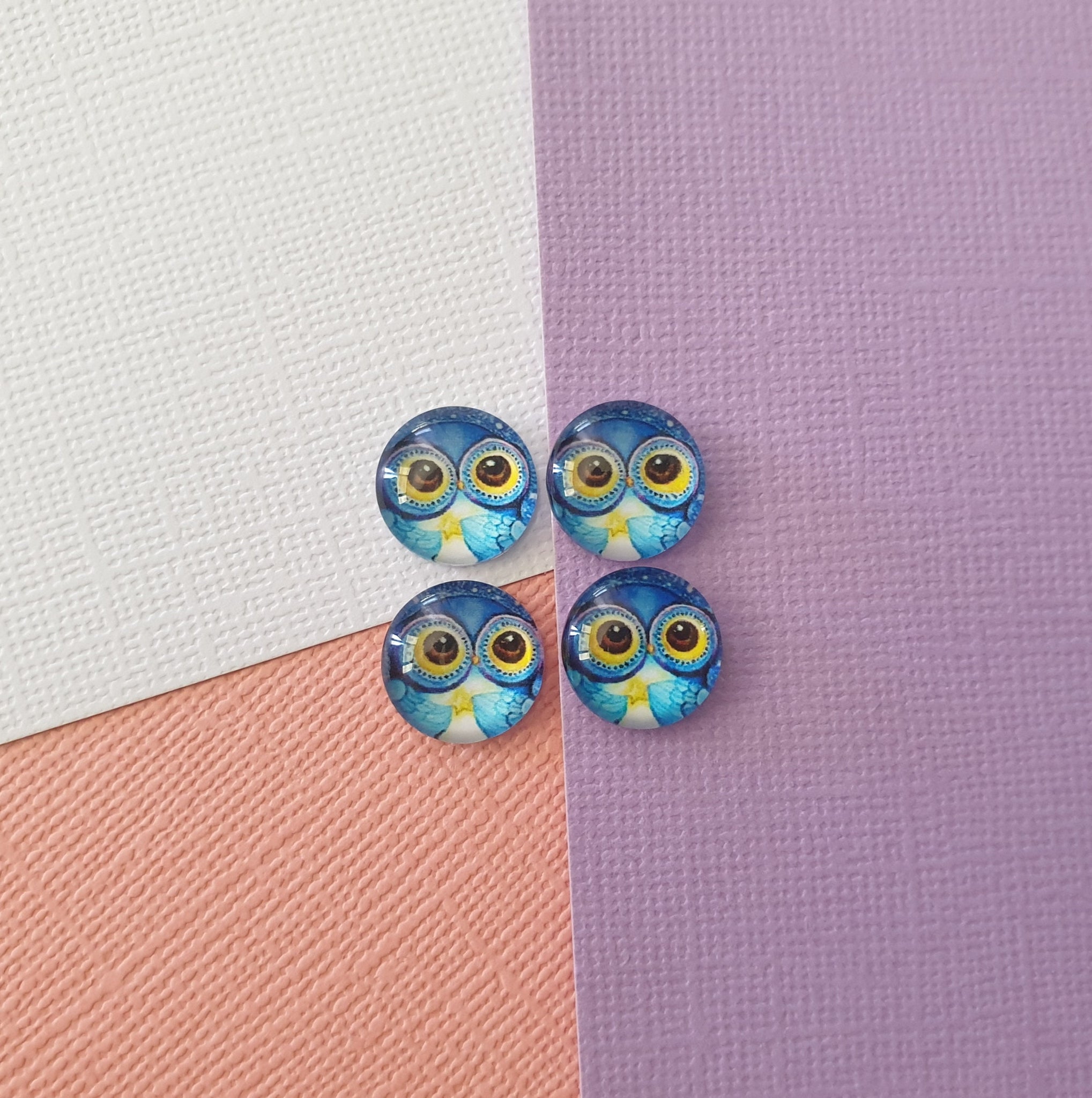 10pcs (5prs)  12mm Blue owl Handmade Glass Cabochons Pattern Domed Jewellery Accessories Supplies australia wholesale earrings