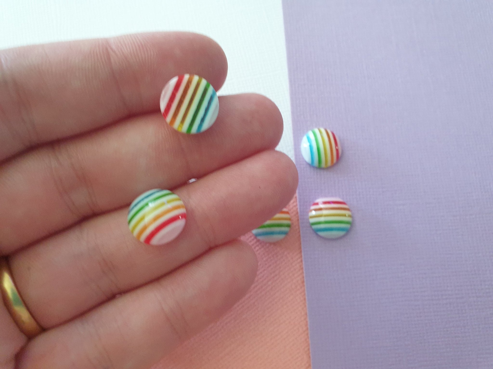 10pcs 12mm Light Rainbow Colors stripe Style Flat back Resin Cabochons Fit 12mm Base Cabochons, jewellery supplies and findings australia