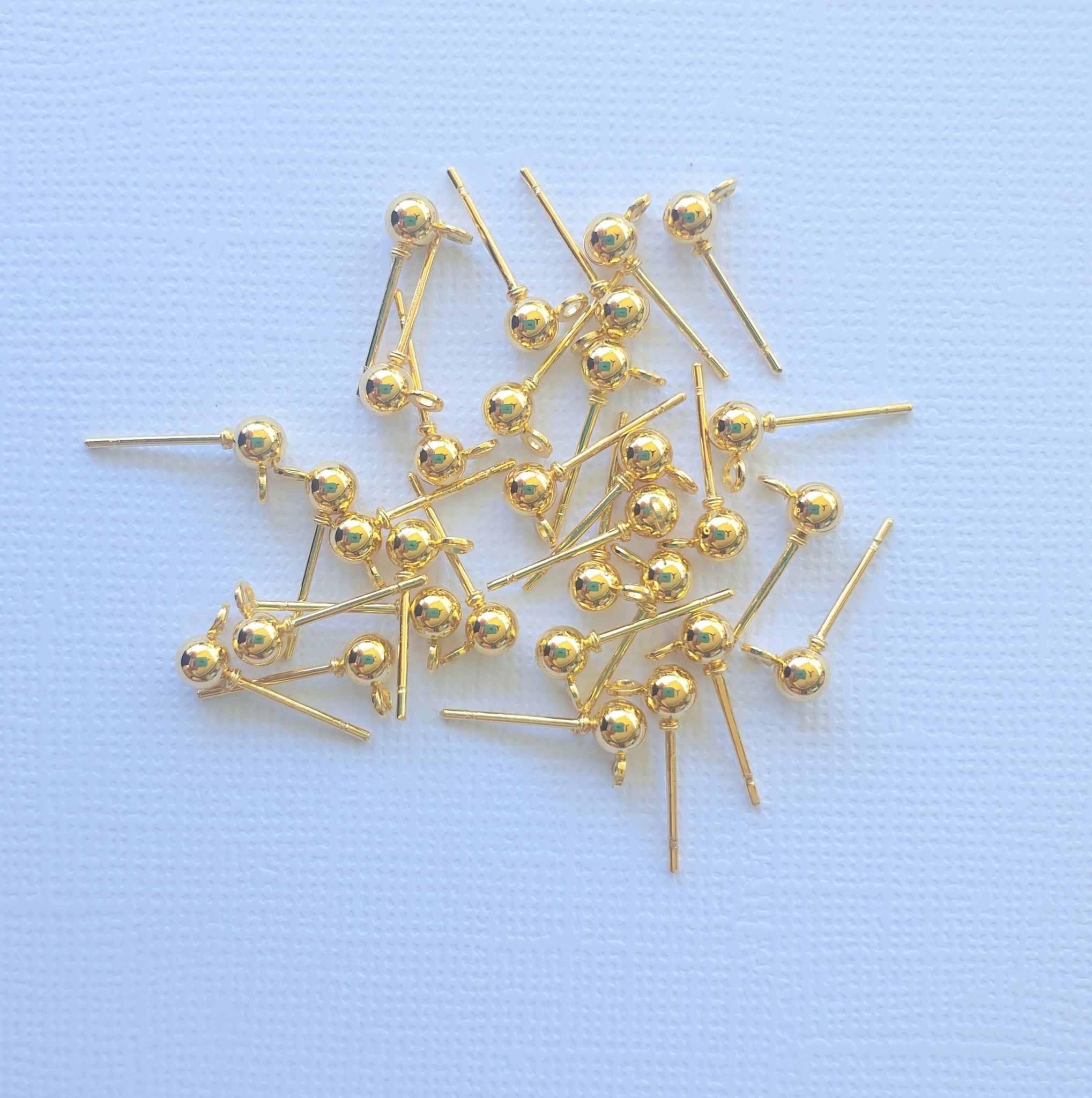 10pcs (5prs) 3/4/5mm Round Ball Earrings, Earring Pins, Gold Ball Earring, Earring Connectors, Jewellery making supplies