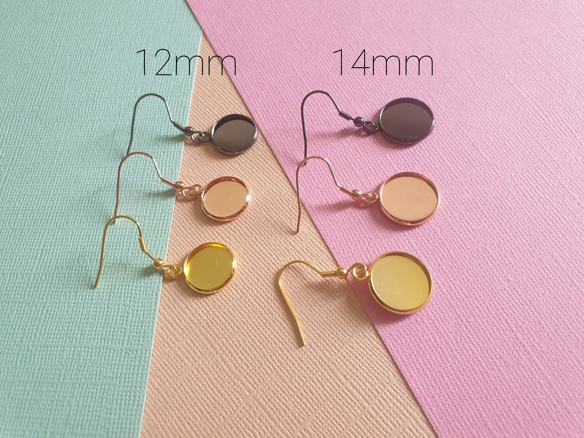 10pcs (5prs) 8/10/12/14mm Yellow gold, Rose Gold, Gun Black, Electroplated Stainless Steel, Earring Hooks, Cabochon Blank Bezel Base
