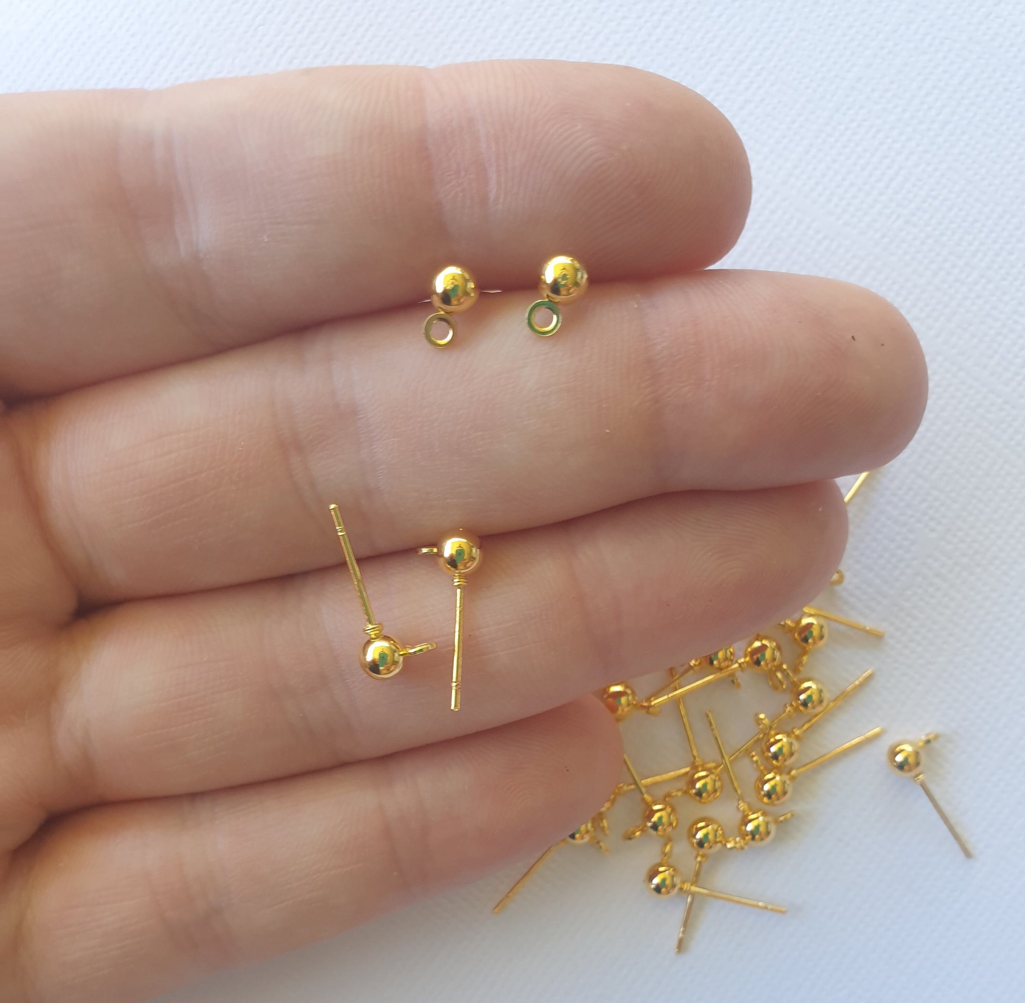 10pcs (5prs) 3/4/5mm Round Ball Earrings, Earring Pins, Gold Ball Earring, Earring Connectors, Jewellery making supplies