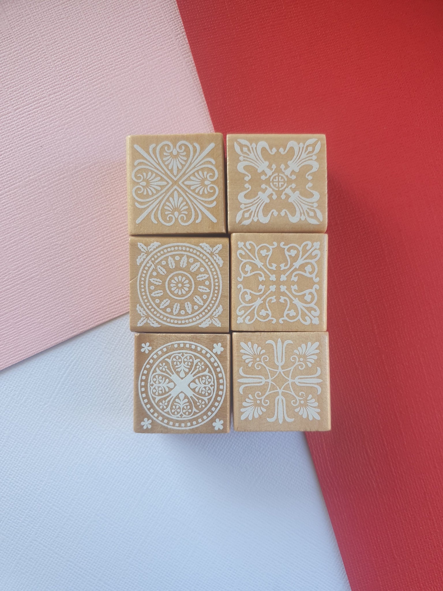 6pcs 3cm Square Emboss Stamp, Mandala stamp, Lace Texture for craft, Sculpture stamp for pottery, Polymer Clay tools, Wooden stamp Australia