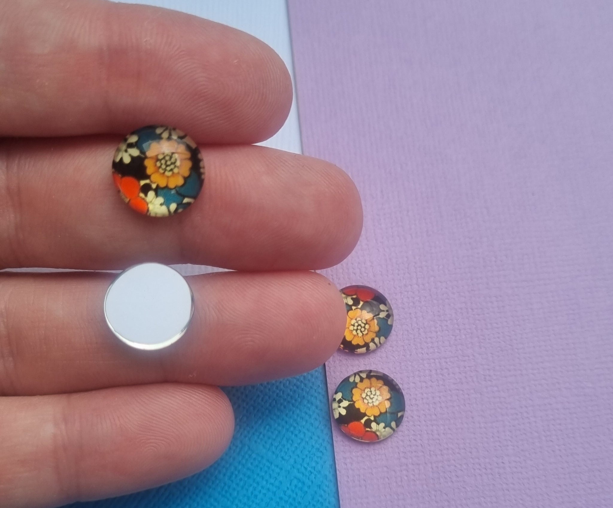 10pcs(5prs) 12mm flower cabochon, Glass Cabochons, Cabochons for jewellery, jewellery making Supplies, earring supplies, diy jewellery