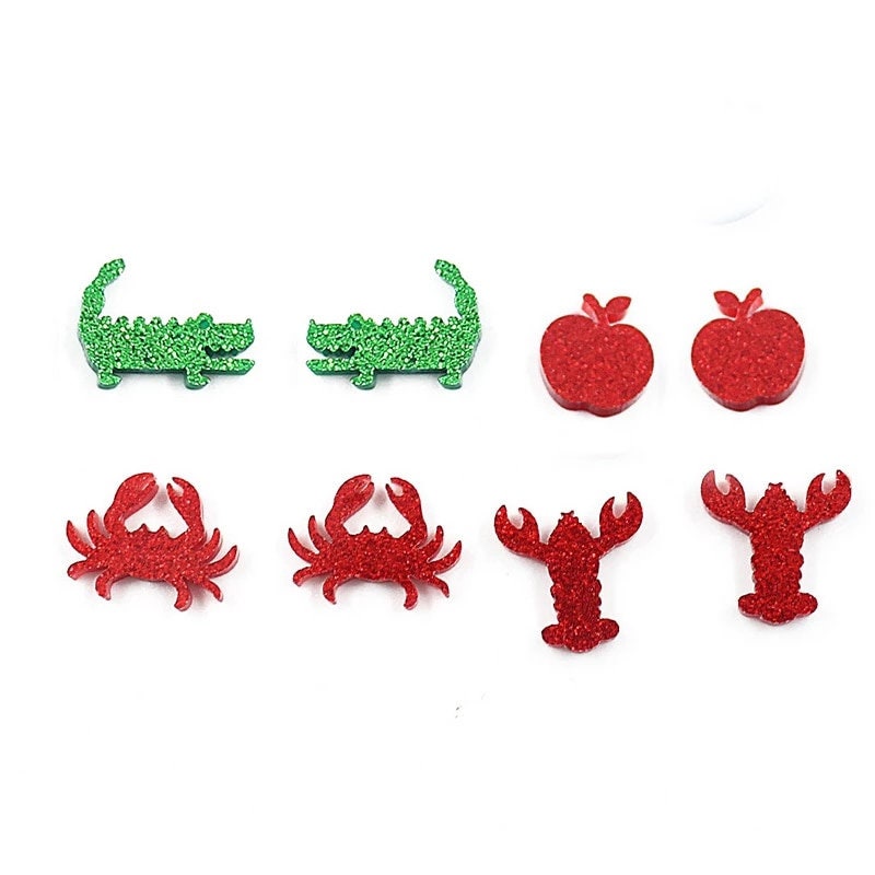 20pc (10prs) 14/16mm Apple/Crocodile/Lobster/Crab Earrings, Laser cut acrylic,  Earrings (No Stud), Diy earring flatback, cabochon