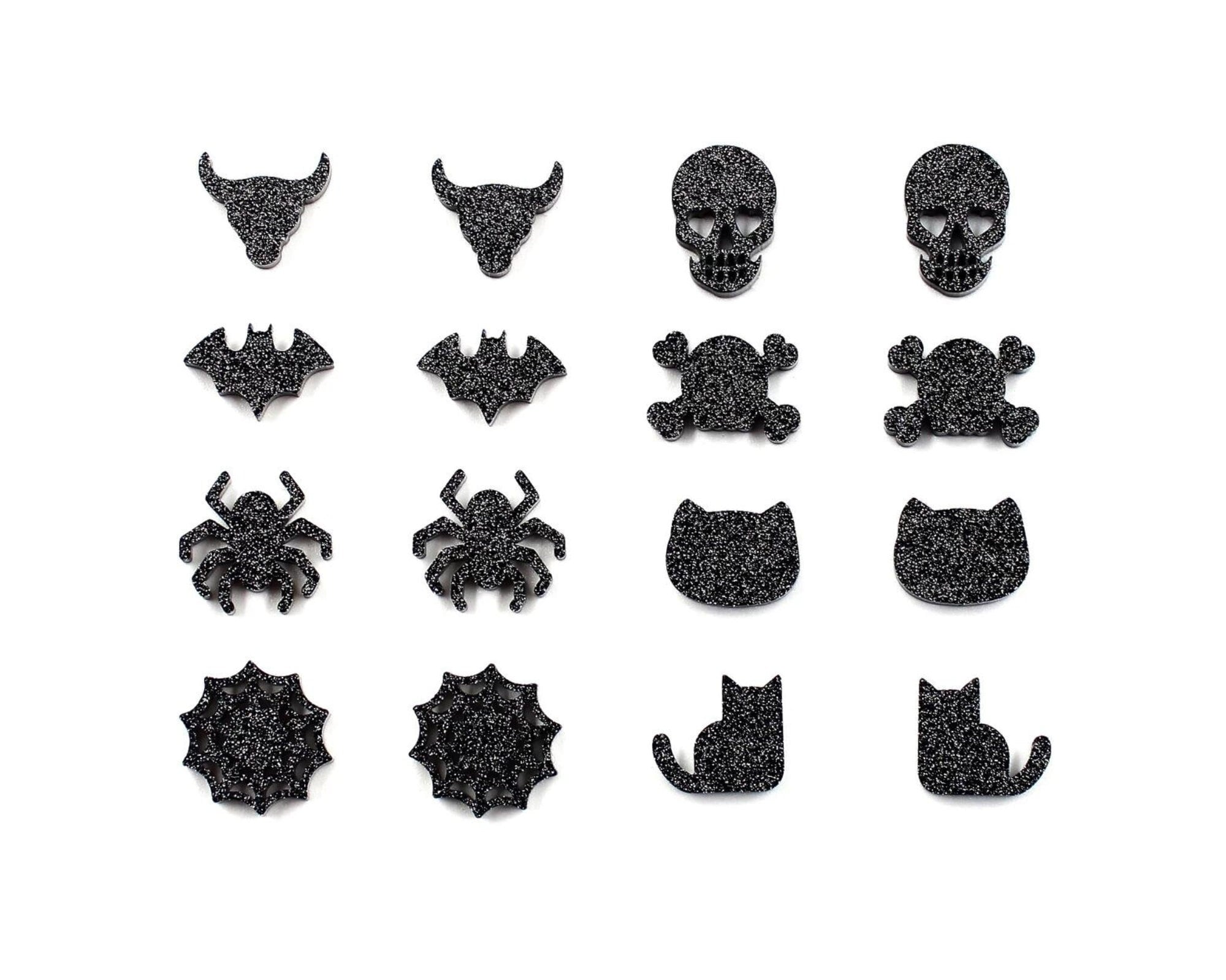 20pcs (10prs) 12/14mm halloween cabochon, Laser cut acrylic, spider glitter Earring, cat Earrings, flatback, skull/bat/bull cabochon DIY
