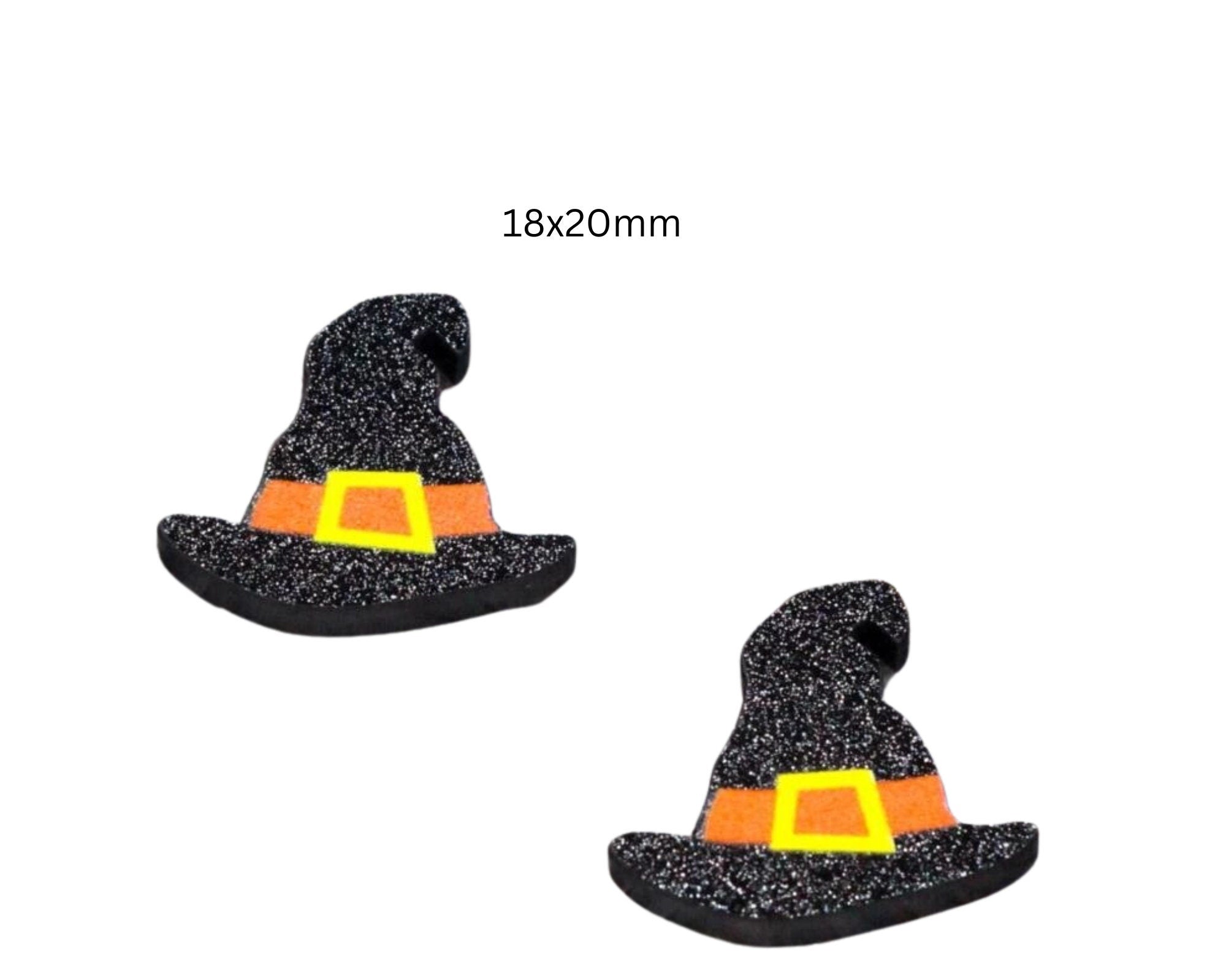 10pcs (5prs) 18mm halloween cabochon, Laser cut acrylic, witches hat glitter Earring (No Stud), witch Earrings, flatback, halloween earrings
