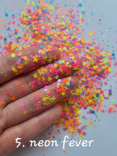 50g Fluorescent Neon Mixed glitters with butterflies, hexagons + Dots