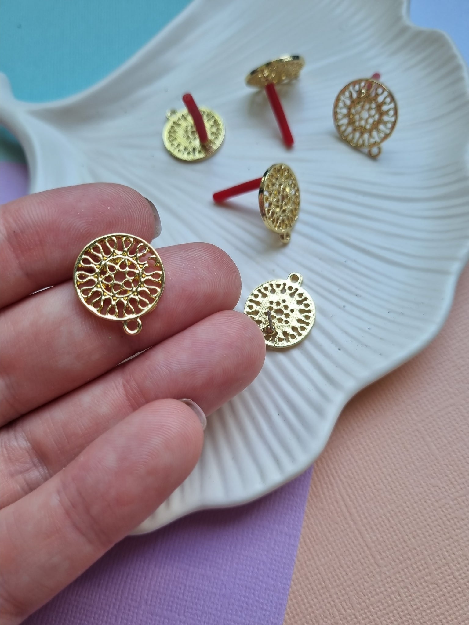 6pcs/lot Gold Earring connector, Zinc Alloy earring post, Round Earring base, Pendant Connector, DIY drop Earrings, Jewellery Findings