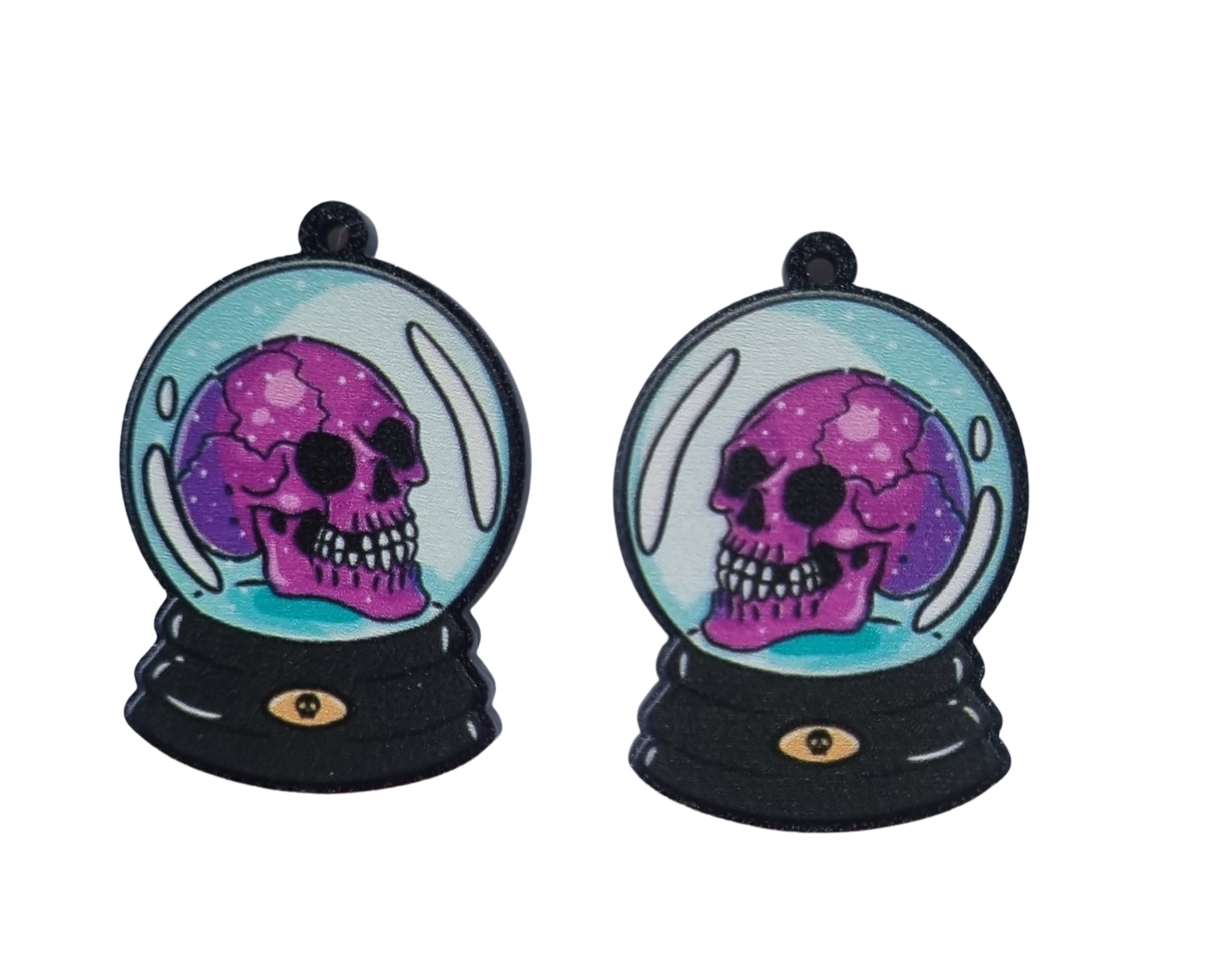 4pcs (2pr) Skull snowglobe laser cut uv printed acrylic