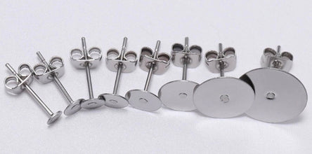 50pcs (25prs) 3mm-12mm Stainless Steel Blank Post Earring Studs 12mm Base Pins With Earring Plug Findings Ear Back For DIY Jewellery Making