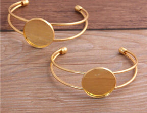 1pcs 20/25mm Antique Bronze Silver color Gold Plated Bangle Base Bracelet Blank Findings Tray Bezel Setting Cabochon Cameo