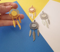 5pcs 14mm Inner Size High Quality Rhodium Rose Gold black silver Dreamcatcher Feather Wings Cabochon Base Cameo Charms Pendant australia