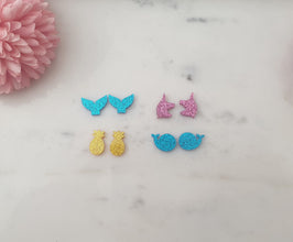 20pcs (10prs) 14mm Laser cut acrylic Glitter Earring (No Stud back) Whale Pineapple Mermaid Tail Unicorn Earrings cabochon, flat back