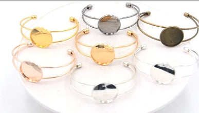 1pcs 20/25mm Antique Bronze Silver color Gold Plated Bangle Base Bracelet Blank Findings Tray Bezel Setting Cabochon Cameo