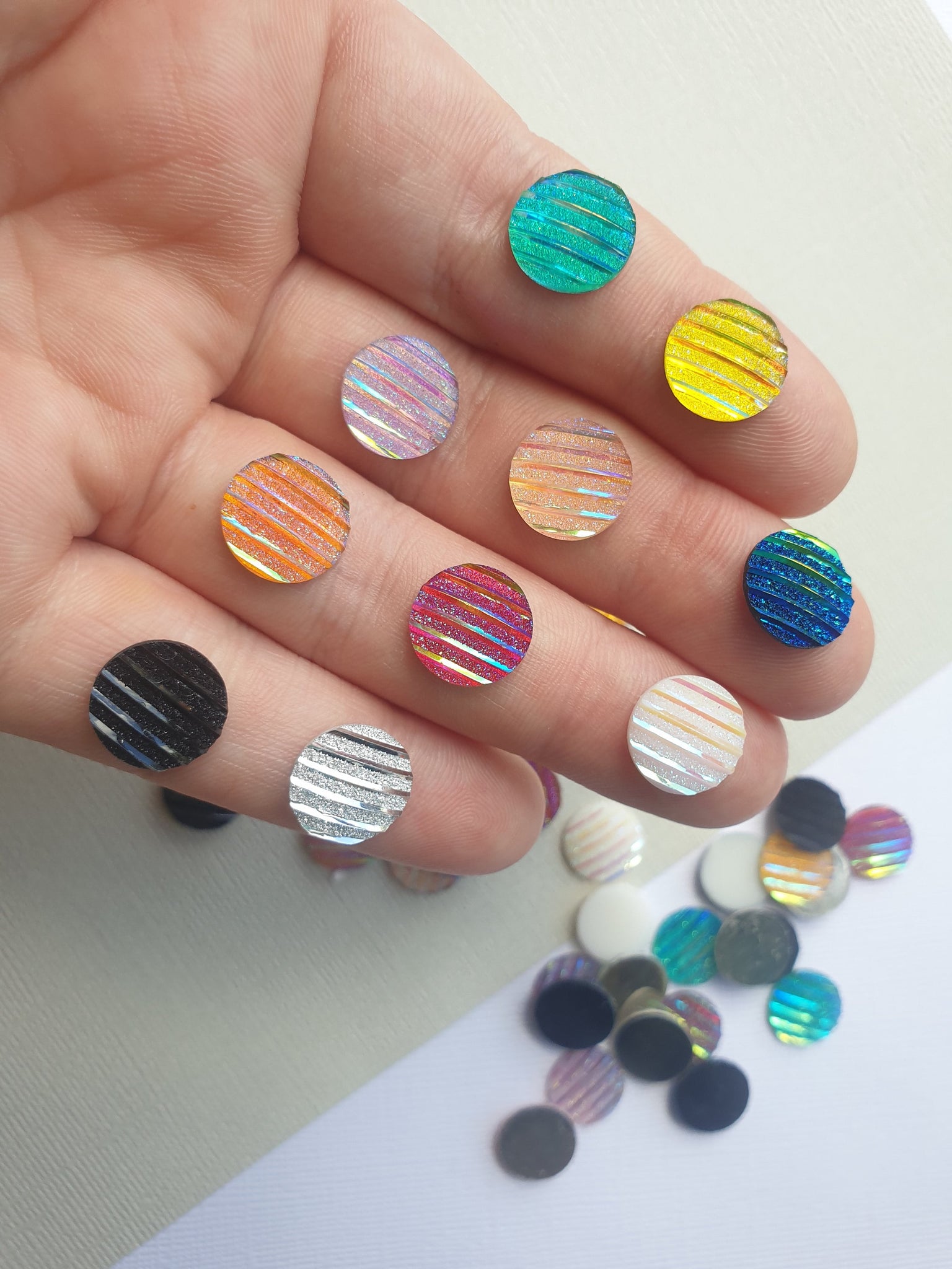 20pcs (10prs) 12mm Mix Colors flat back cabochon, Stripe Pattern Flat back, Resin Cabochon, For Bracelet Earrings, findings Australia