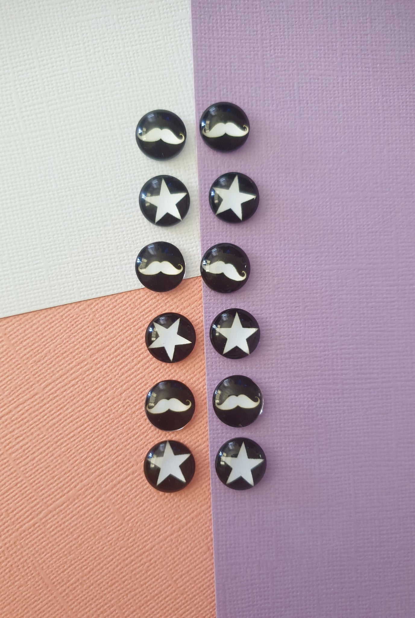 12pcs 12mm black and white star, moustache dad Handmade Glass Cabochons Pattern Jewellery Accessories Supplies australia wholesale earrings