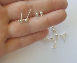 10/50pcs 3/4/5mm Round Ball Earrings, Earring Pin, Silver Ball Earring, Earring Connectors, Jewellery making supplies