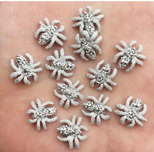 30pcs Delicate Silver Spider, Flat Back spider, Rhinestone Applique, DIY Halloween, Scrapbook Jewellery, spider cabochon, halloween cabochon