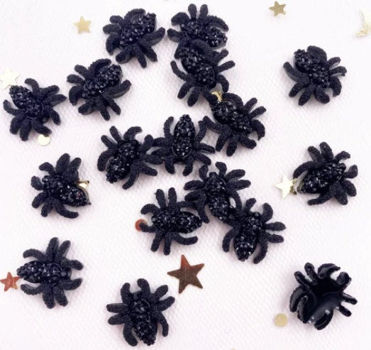 30pcs Delicate black Spider, Flat Back spider, Rhinestone Applique, DIY Halloween, Scrapbook Jewellery, spider cabochon, halloween cabochon