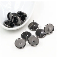 10pcs 8/10/12/14mm Plated Cabochon post, Stainless Iron Earring Studs, Earring post (with Ear plug)  Cabochon earring base, glass cabochon