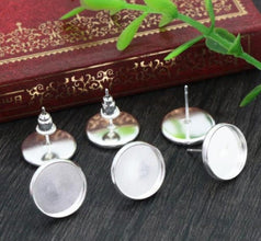 10pcs 8/10/12/14mm Plated Cabochon post, Stainless Iron Earring Studs, Earring post (with Ear plug)  Cabochon earring base, glass cabochon