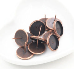 10pcs 8/10/12/14mm Plated Cabochon post, Stainless Iron Earring Studs, Earring post (with Ear plug)  Cabochon earring base, glass cabochon