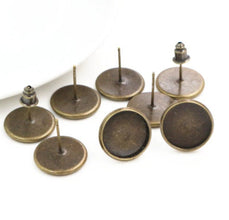 10pcs 8/10/12/14mm Plated Cabochon post, Stainless Iron Earring Studs, Earring post (with Ear plug)  Cabochon earring base, glass cabochon