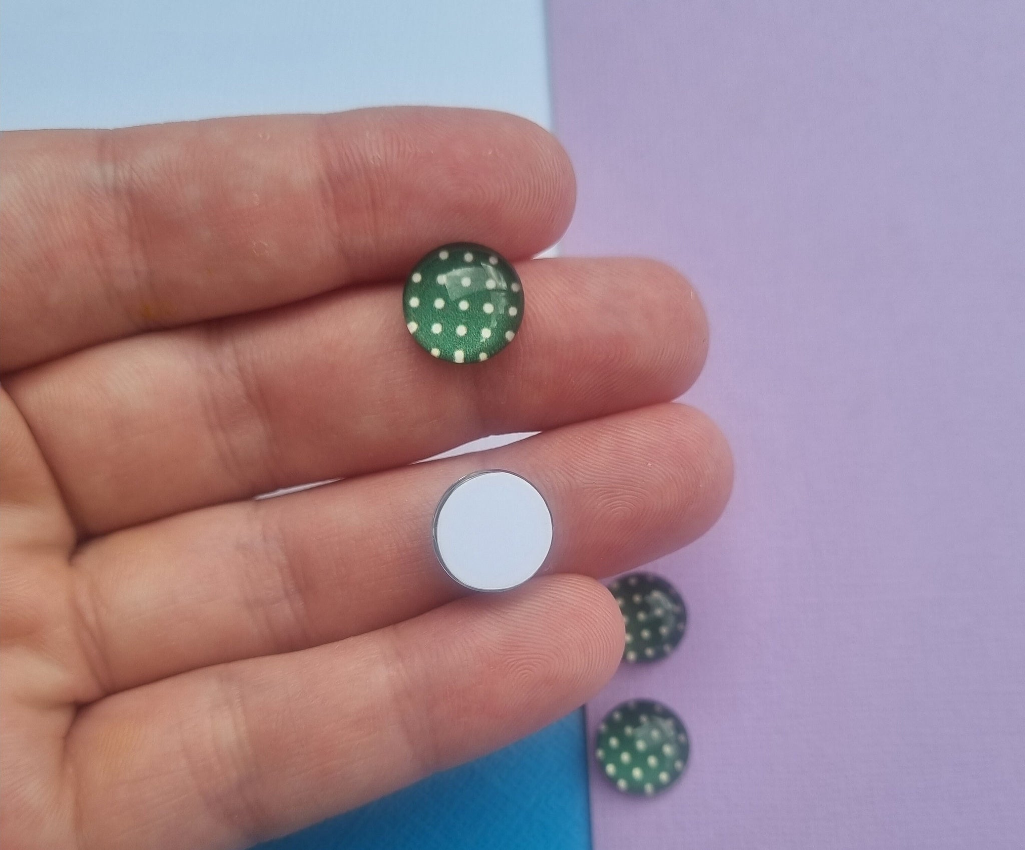 10pcs(5prs) 12mm green Polkadot cabochon, Glass Cabochons, Cabochons for jewellery, jewellery  Supplies, earring supplies, diy jewellery