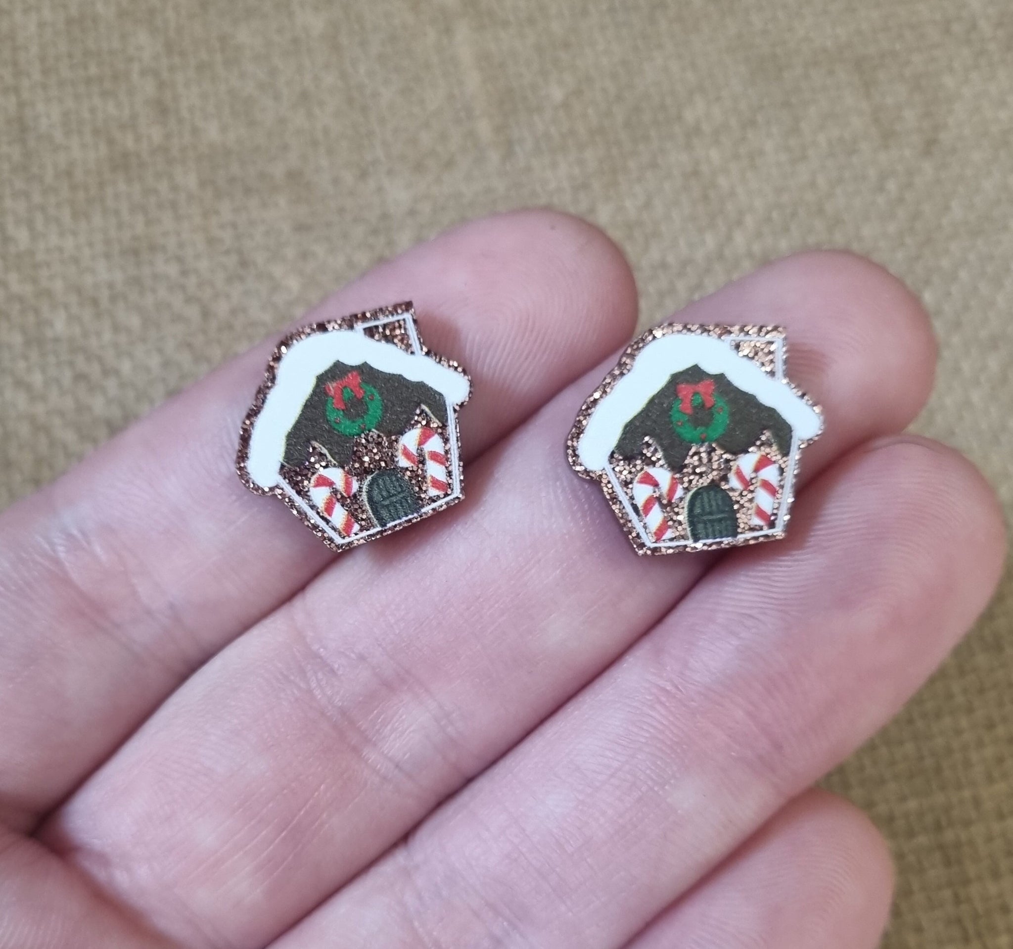 10pc (5prs) 18/30mm Gingerbread House For Earrings, Christmas,  Laser cut acrylic, xmas Earrings (No Stud), Diy earring flatback, cabochon