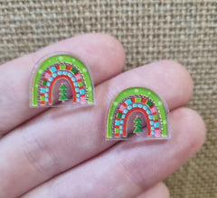 10pc (5prs) 18mm Rainbows For Earrings, Christmas,  HO HO HO, Laser cut acrylic, xmas Earrings (No Stud), Diy earring flatback, cabochon
