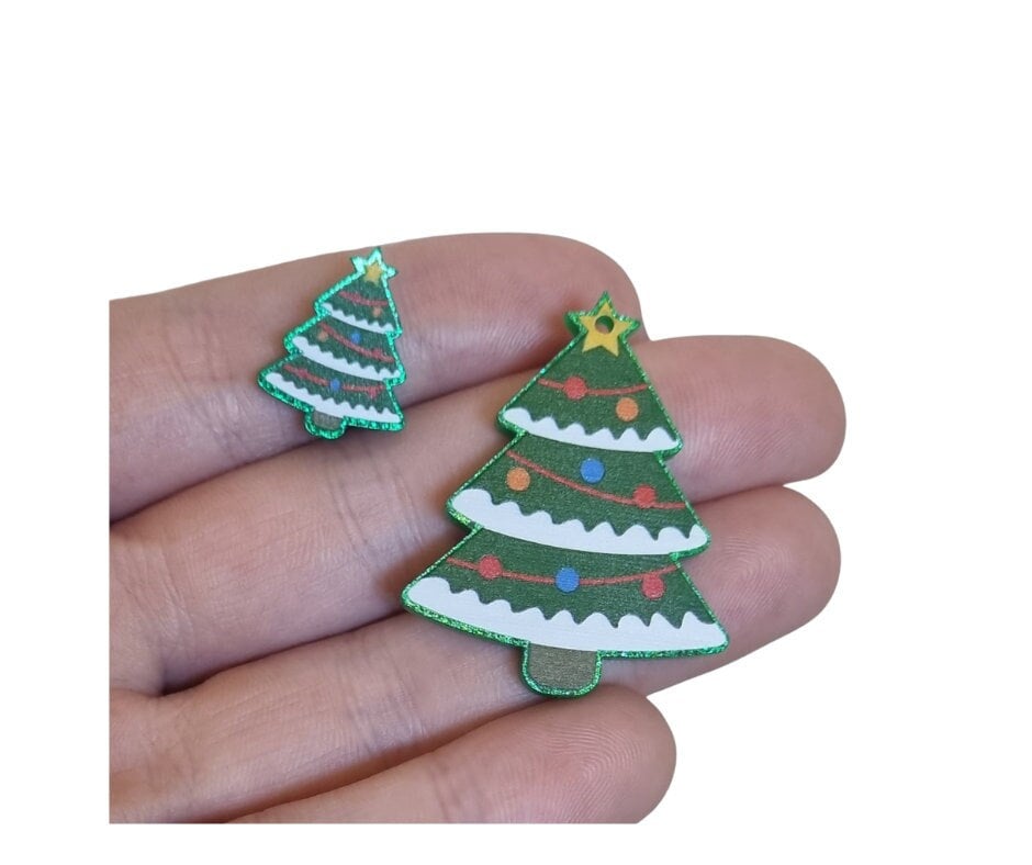 4/10pc (2-5prs) 19/40mm Christmas tree For Earrings, Christmas,  Laser cut acrylic, xmas Earrings (No Stud), Diy earring flatback, cabochon