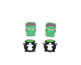 10pcs (5prs) 18mm halloween cabochon, Laser cut acrylic, frankenstein glitter Earring (No Stud), cauldron Earrings, flatback, cabochon