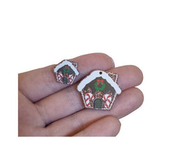 10pc (5prs) 18/30mm Gingerbread House For Earrings, Christmas,  Laser cut acrylic, xmas Earrings (No Stud), Diy earring flatback, cabochon