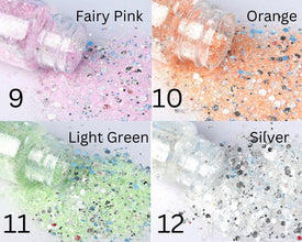 12 pastel colours, 20g glitter, Nail Glitter, Resin glitter, Pastel Glitter, glitter for earrings, nail art glitter.